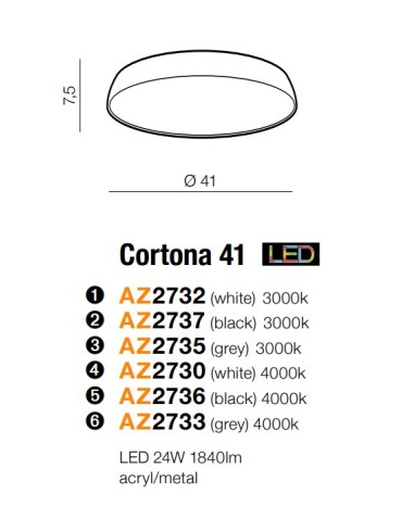 Azzardo CORTONA 41 4000K WHITE 1xLED Sufitowa Biały AZ2730 - produkt 2
