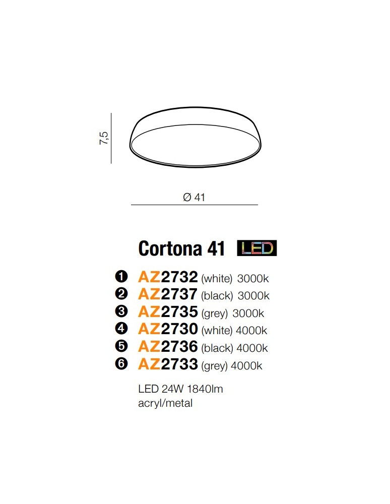 Plafony okrągłe - Azzardo CORTONA 41 4000K BLACK 1xLED Sufitowa Czarny AZ2736 - product kolory-swiatla.pl 3