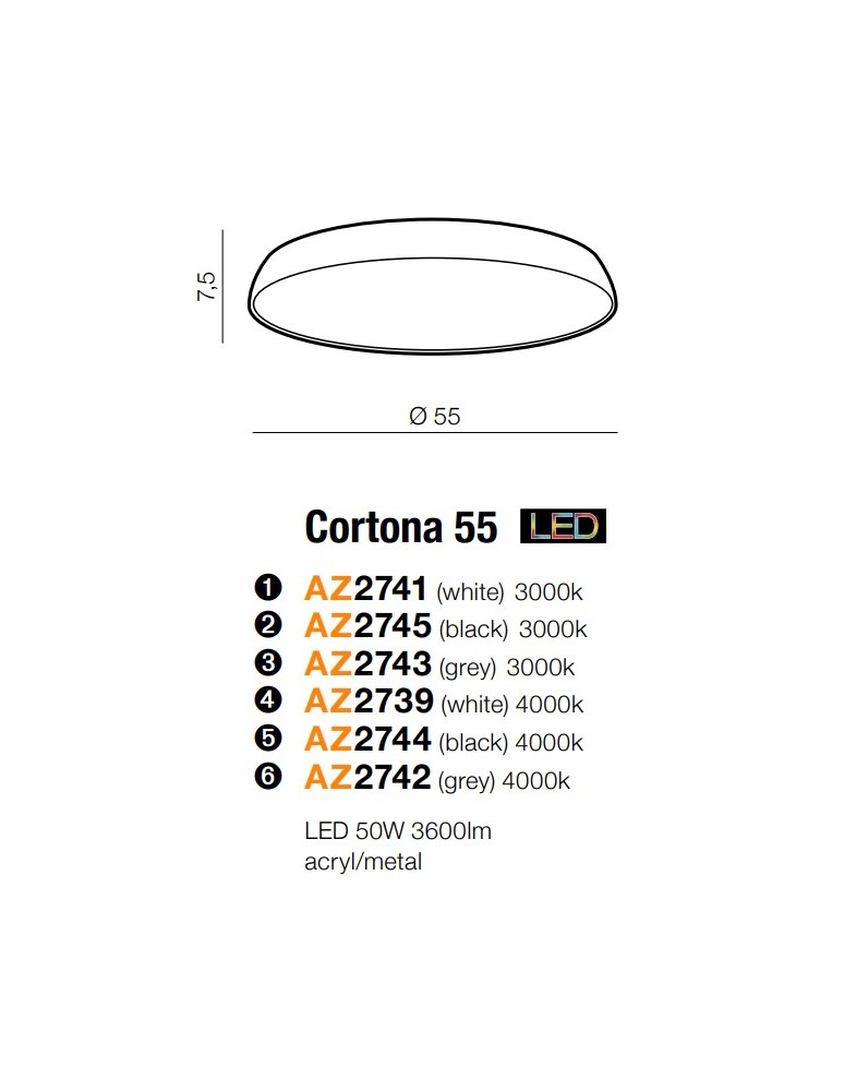 Lampy sufitowe LED - Azzardo CORTONA 55 4000K WHITE 1xLED Sufitowa Biały AZ2739 - product kolory-swiatla.pl 2