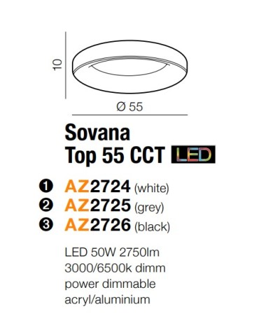Azzardo SOVANA TOP 55 CCT WHITE 1xLED Sufitowa Biały AZ2724 - produkt 2