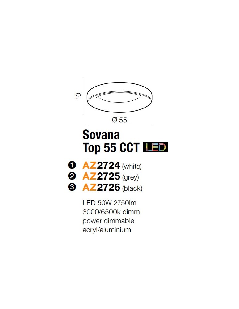 Azzardo SOVANA TOP 55 CCT BLACK 1xLED Sufitowa Czarny AZ2726
