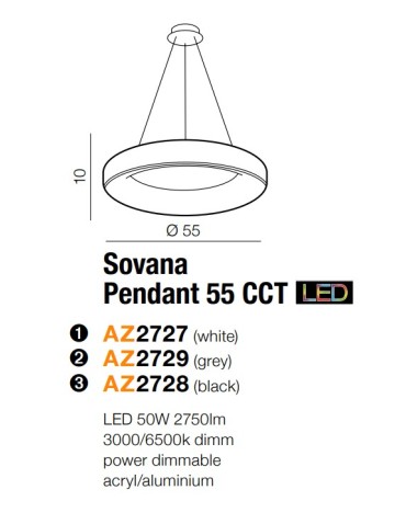 Azzardo SOVANA PENDANT 55 CCT GREY 1xLED Wisząca Szary AZ2729 - produkt 2