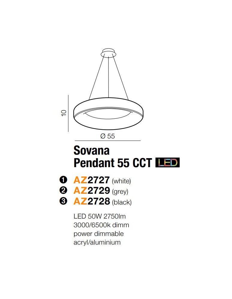 Azzardo SOVANA PENDANT 55 CCT GREY 1xLED Wisząca Szary AZ2729