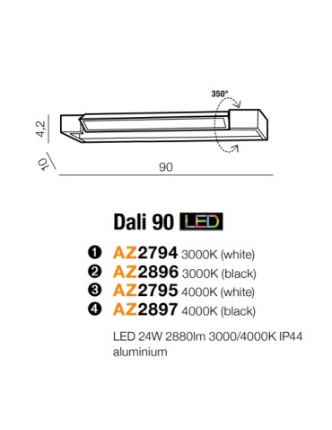 Azzardo DALI 90 3000K BLACK 1xLED Ścienna Czarny IP44 AZ2896 - produkt 2