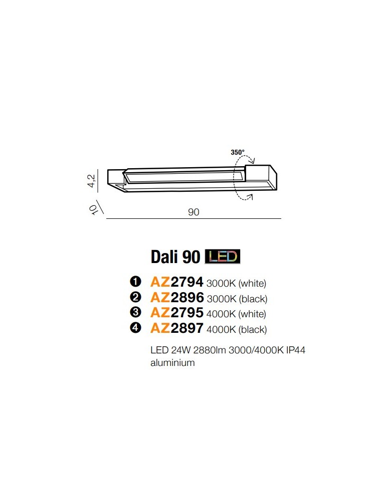 Azzardo DALI 90 4000K BLACK 1xLED Ścienna Czarny IP44 AZ2897