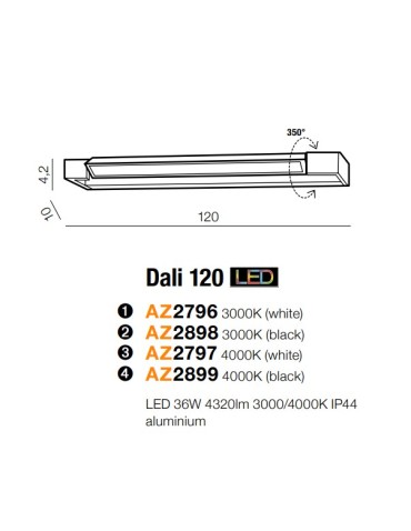 Azzardo DALI 120 3000K BLACK 1xLED Ścienna Czarny IP44 AZ2898 - produkt 2
