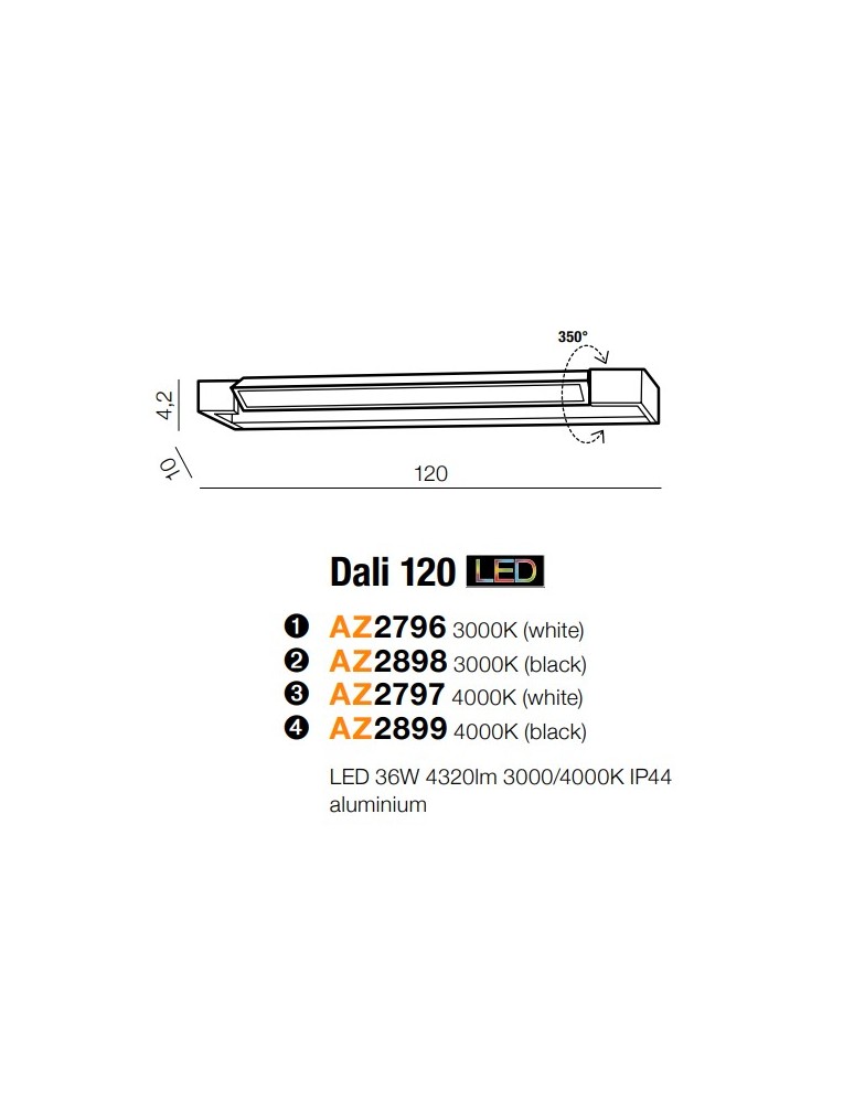 Azzardo DALI 120 3000K BLACK 1xLED Ścienna Czarny IP44 AZ2898