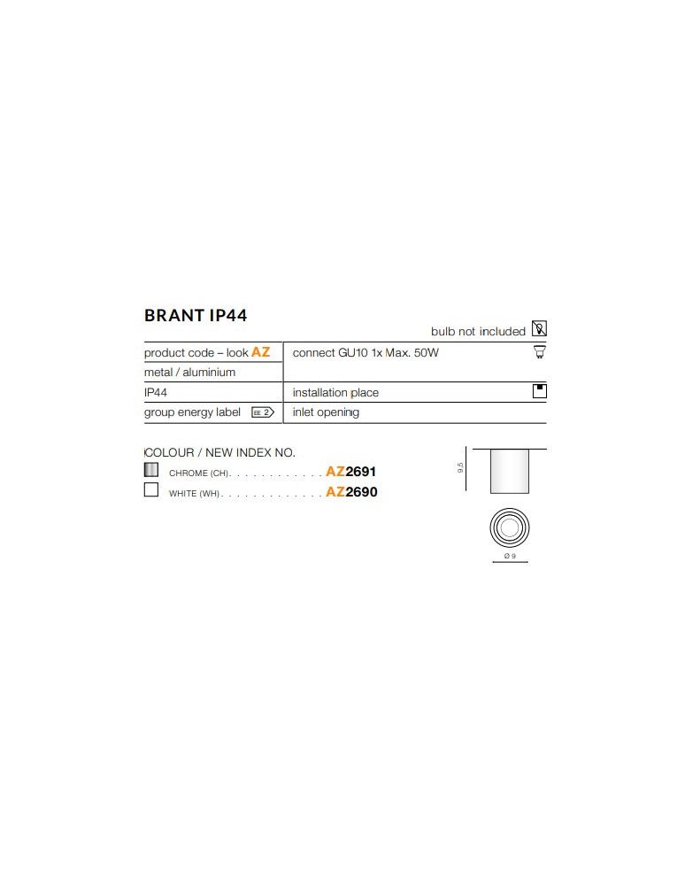 Oprawy sufitowe hermetyczne - Azzardo BRANT IP44 CHROME 1xGU10 Natynkowa Chrom IP44 AZ2691 - product kolory-swiatla.pl 2