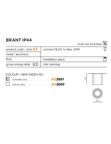 Azzardo BRANT 2 IP44 WHITE 2xGU10 Natynkowa Biały IP44 AZ2816 - produkt 2
