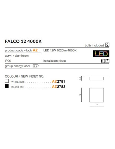 Azzardo FALCO 12 4000K BLACK 1xLED Sufitowa Czarny AZ2783 - produkt 2