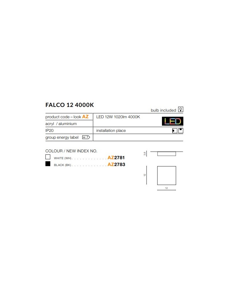 Plafony kwadratowe - Azzardo FALCO 12 4000K BLACK 1xLED Sufitowa Czarny AZ2783 - product kolory-swiatla.pl 2