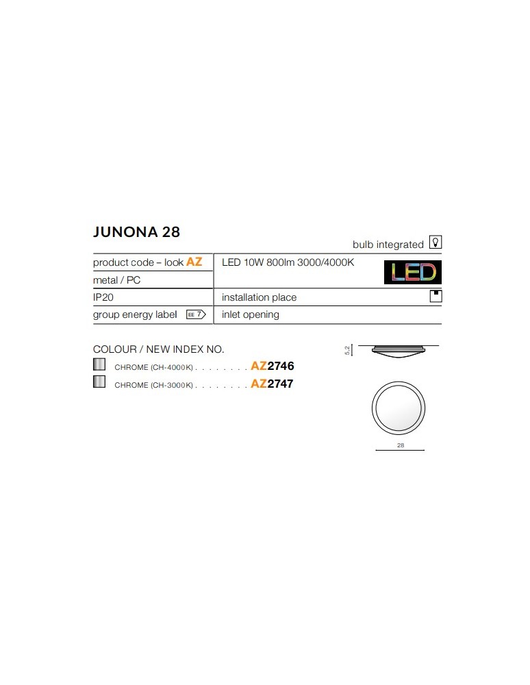 Plafony okrągłe - Azzardo JUNONA 28 4000K CHROME 1xLED Sufitowa Chrom AZ2746 - product kolory-swiatla.pl 3