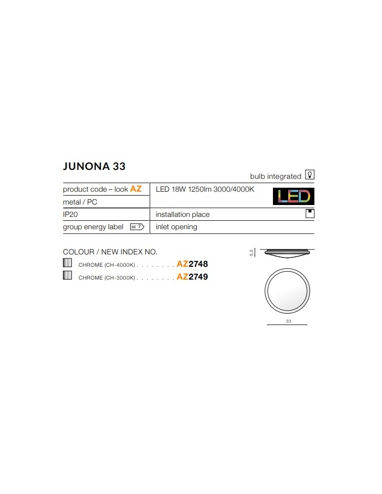 Plafony okrągłe - Azzardo JUNONA 33 4000K CHROME 1xLED Sufitowa Chrom AZ2748 - product kolory-swiatla.pl 3