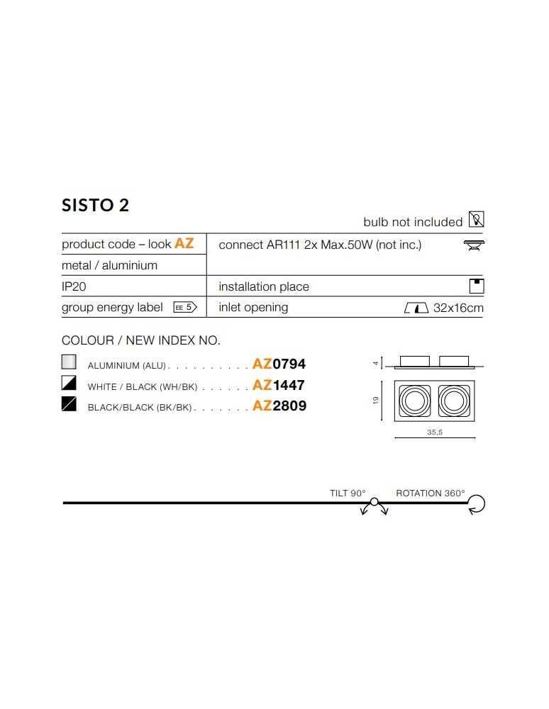 Lampy podtynkowe kierunkowe - Azzardo SISTO 2 BLACK/BLACK 2xES111 Wpuszczana Czarny AZ2809 - produkt kolory-swiatla.pl 2