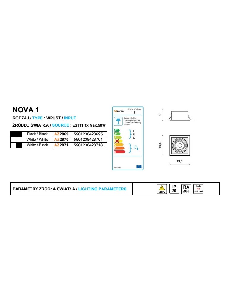 Lampy podtynkowe kierunkowe - Azzardo NOVA WHITE/BLACK 1xES111 Wpuszczana Biały/Czarny AZ2871 - produkt kolory-swiatla.pl 3