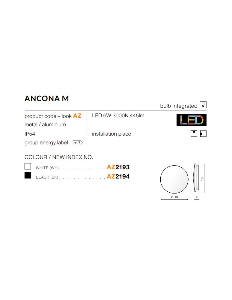 Kinkiety - Azzardo ANCONA M BLACK 1xLED Ścienna Czarny IP54 AZ2194 - produkt kolory-swiatla.pl 3