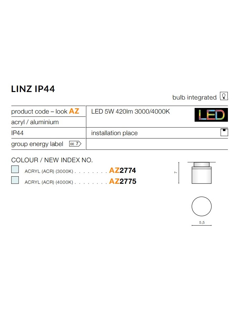 Lampy podtynkowe hermetyczne - Azzardo LINZ 4000K 1xLED Wpuszczana Przeźroczysty IP44 AZ2775 - product kolory-swiatla.pl 3