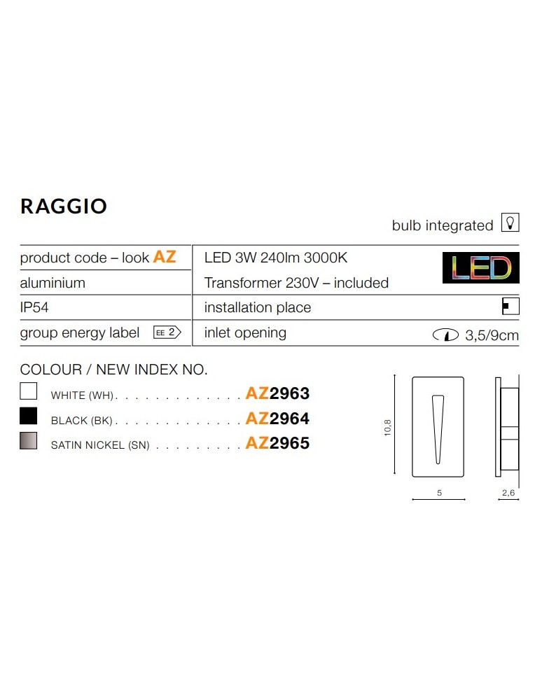 Lampy w ścianę - Azzardo RAGGIO BLACK 1xLED Wpuszczana w Ścianę Czarny IP54 AZ2964 - product kolory-swiatla.pl 3