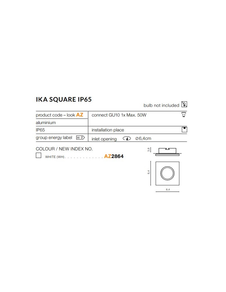 Lampy podtynkowe hermetyczne - Azzardo IKA S IP65 WHITE 1xGU10 Wpuszczana Biały IP65 AZ2864 - product kolory-swiatla.pl 2