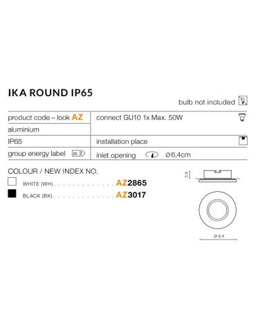 Azzardo IKA R IP65 WHITE 1xGU10 Wpuszczana Biały IP65 AZ2865 - produkt 2