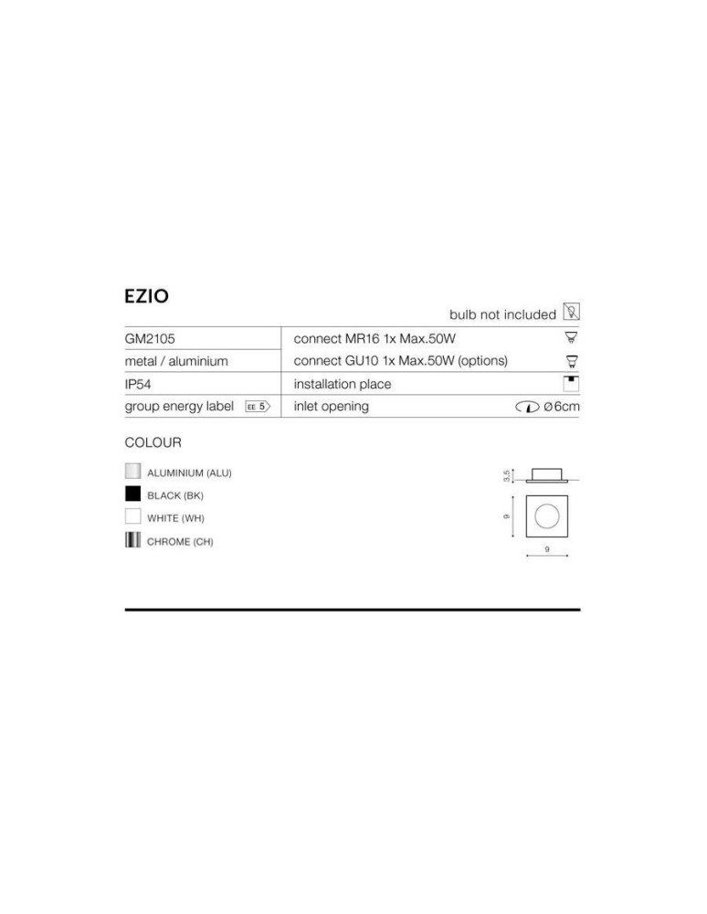Lampy podtynkowe hermetyczne - Azzardo EZIO 1 ALUMINIUM 1xGU10 Wpuszczana Aluminium IP54 AZ0811 - product kolory-swiatla.pl 2