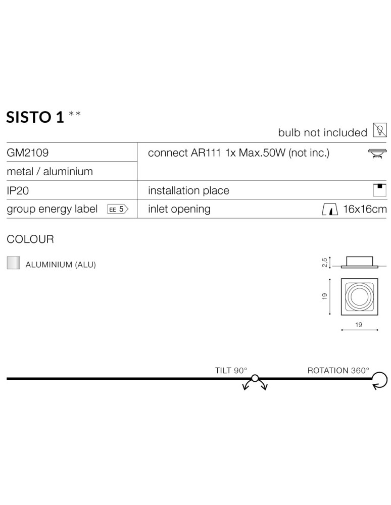 Azzardo SISTO 1 ALUMINIUM 1xES111 Wpuszczana Aluminium AZ0793