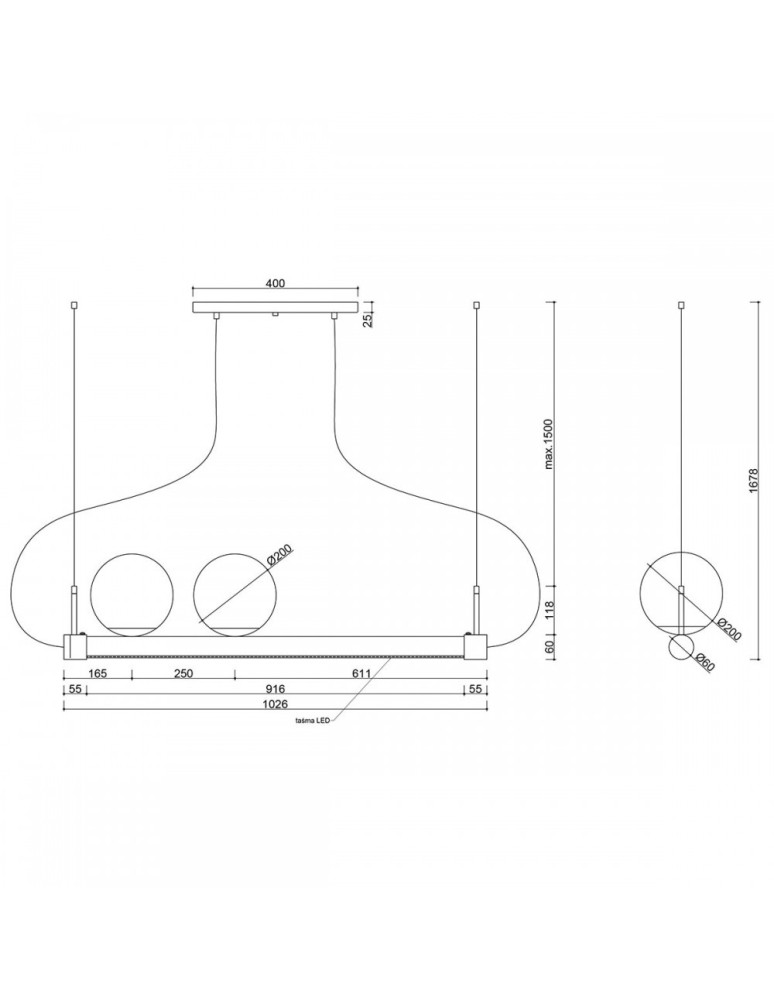 UMMO LIGNE czarna lampa wisząca z taśmą LED LIG222P61 UMMO LIGNE czarna lampa wisząca z taśmą LED LIG222P61