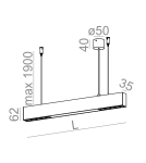 Lampy wiszące - Aqform RAFTER wisząca points LED section 94cm 14,5W 1440lm 	50594 - product 2