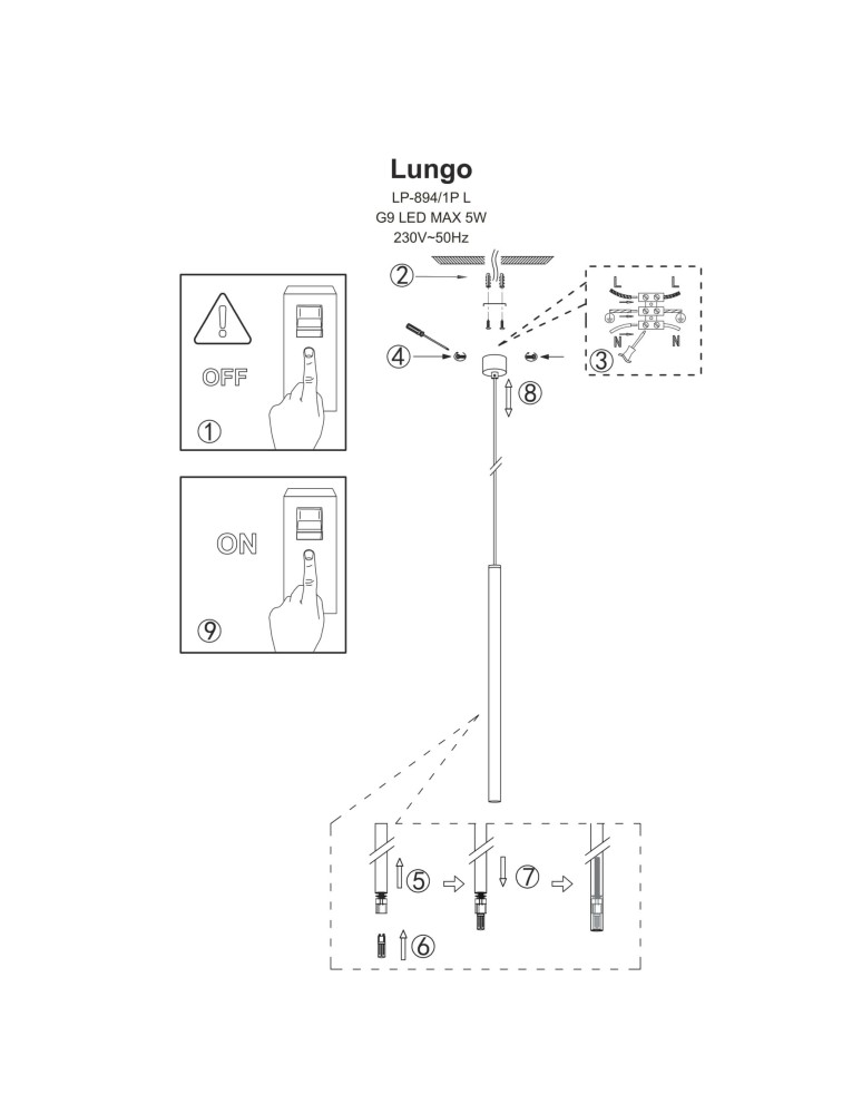 Light Prestige Lungo 1 złota lampa wisząca LP-894/1P GD 1xG9 złoty Light Prestige Lungo 1 złota lampa wisząca LP-894/1P GD 1xG9 złoty