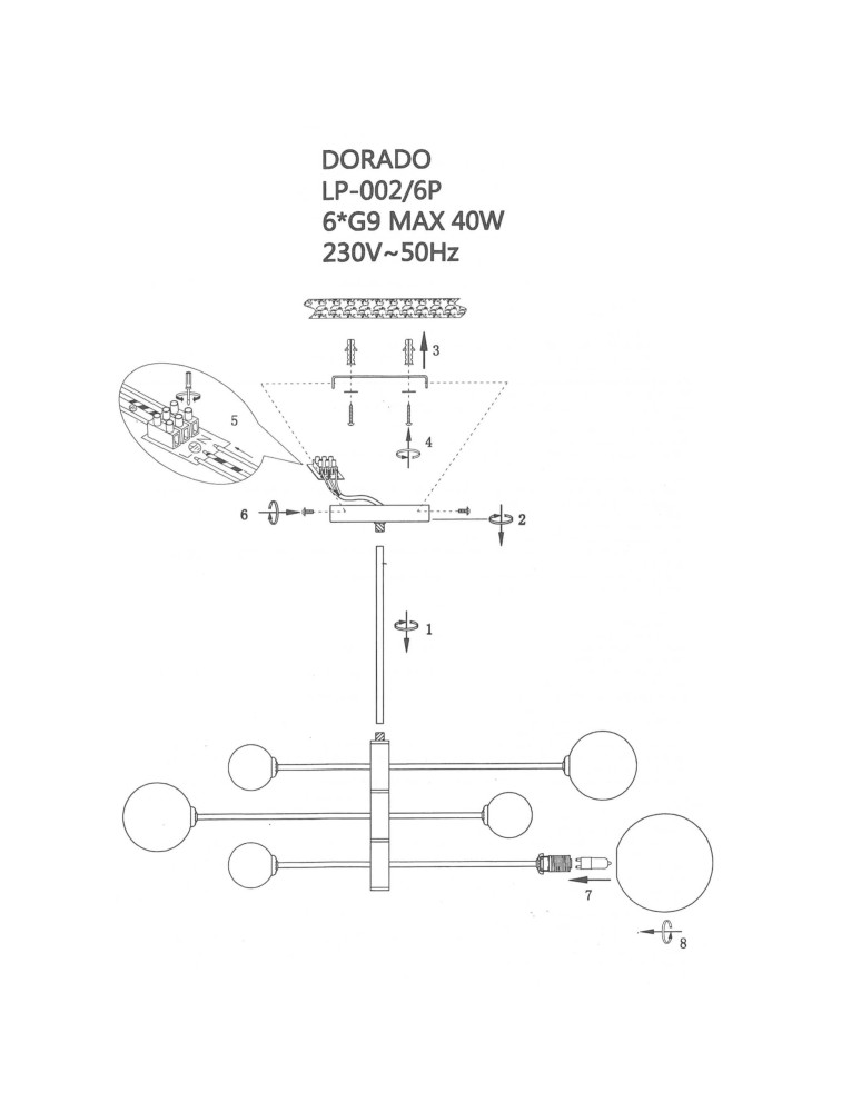 Light Prestige Dorado 6 lampa wisząca czarna LP-002/6P BK 6xG9 czarny / biały