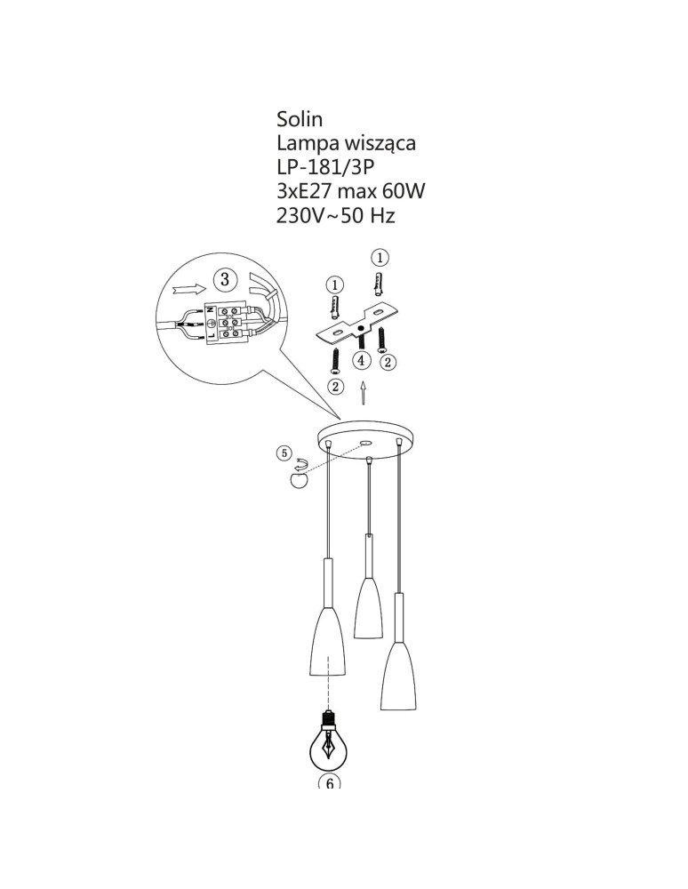 Light Prestige Solin 3 wisząca czarna E27 czarny LP-181/3P BK Light Prestige Solin 3 wisząca czarna E27 czarny LP-181/3P BK