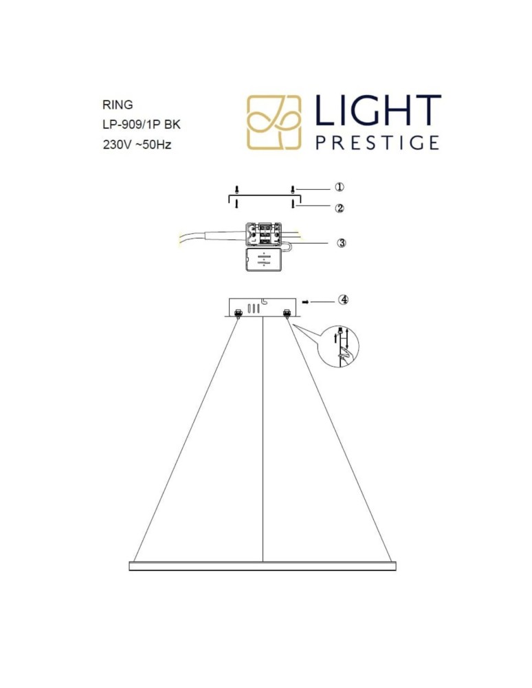 Light Prestige Ring lampa wisząca mała czarna 4000K LP-909/1P 4S BK 1xLED czarny Light Prestige Ring lampa wisząca mała czarna 4000K LP-909/1P 4S BK 1xLED czarny