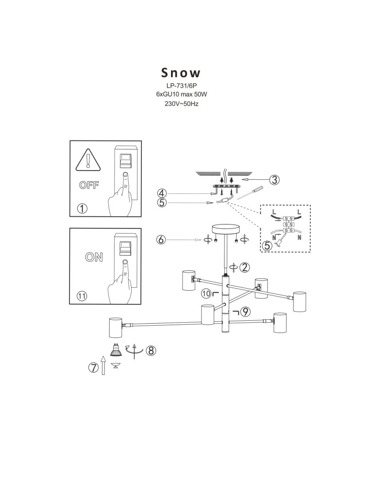Light Prestige Snow 6 złoty xGU10 Złoty/Czarny LP-731/6P GD Light Prestige Snow 6 złoty xGU10 Złoty/Czarny LP-731/6P GD