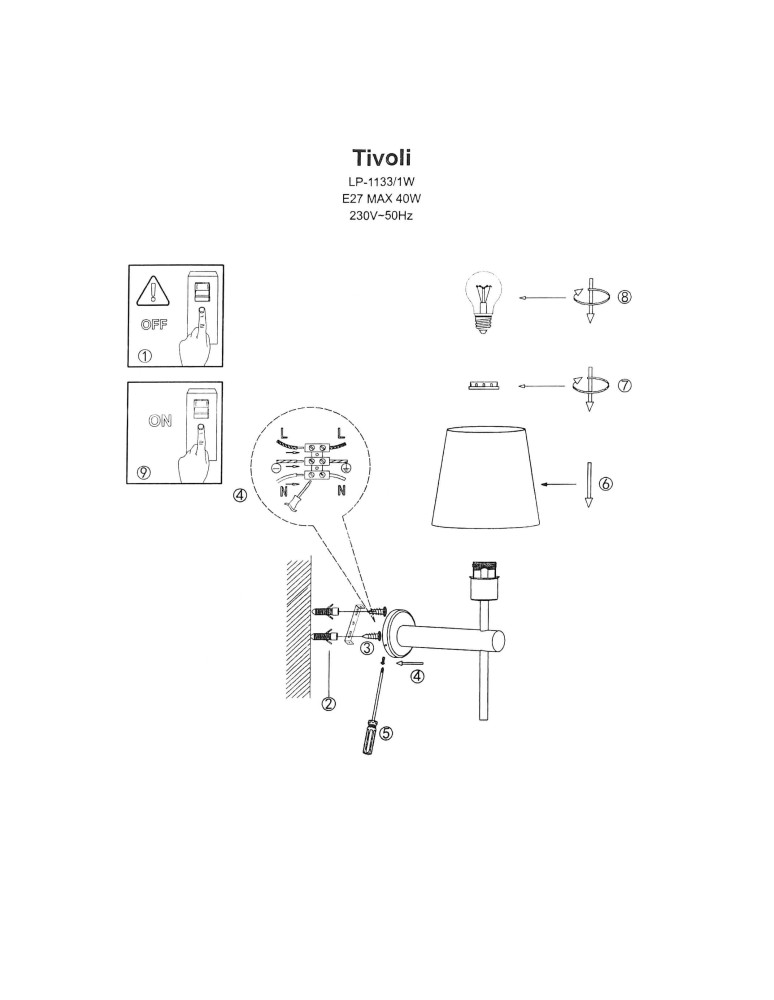 Light Prestige Tivoli kinkiet chrom E27 srebnry/biały LP-1133/1W CH Light Prestige Tivoli kinkiet chrom E27 srebnry/biały LP-1133/1W CH