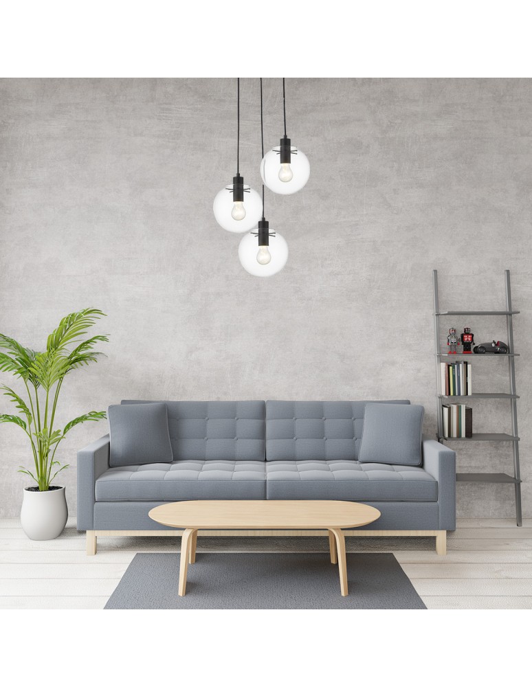 Light Prestige Puerto 3 wisząca czarna E27 czarny / transparentny LP-004/3P BK Light Prestige Puerto 3 wisząca czarna E27 czarny / transparentny LP-004/3P BK