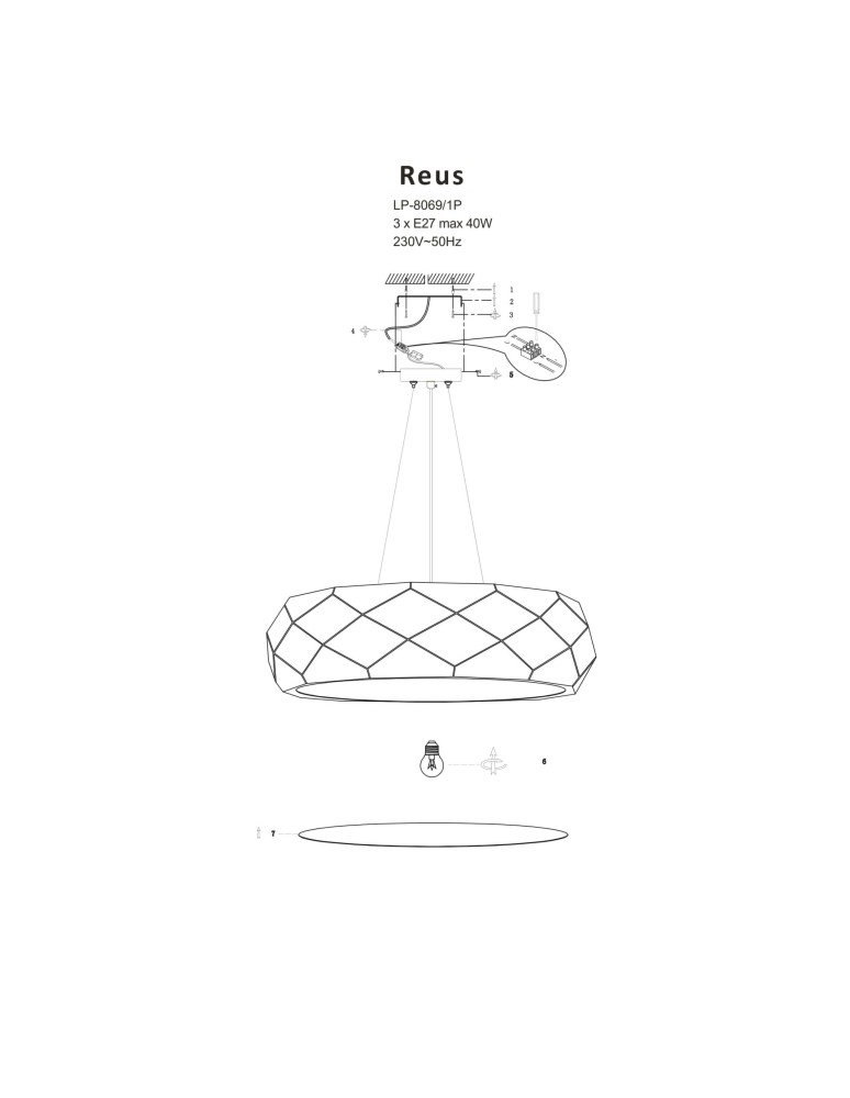 Light Prestige Reus wisząca czarna E27 czarny LP-8069/1P BK Light Prestige Reus wisząca czarna E27 czarny LP-8069/1P BK