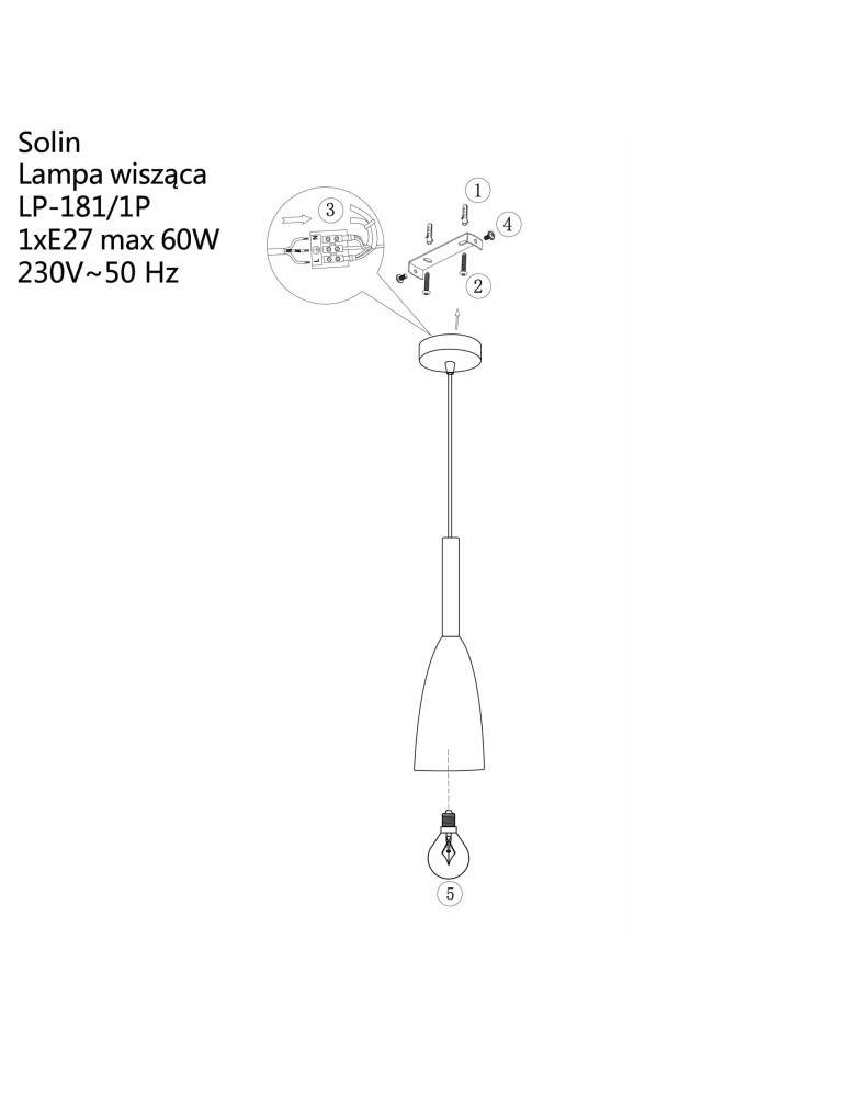 Light Prestige Solin wisząca czarna E27 czarny LP-181/1P BK Light Prestige Solin wisząca czarna E27 czarny LP-181/1P BK