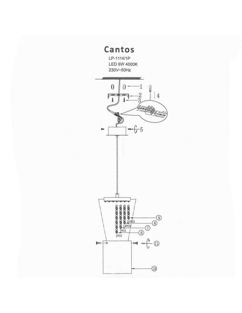 Light Prestige Cantos 1 wisząca LED transparentny LP-1114/1P Light Prestige Cantos 1 wisząca LED transparentny LP-1114/1P