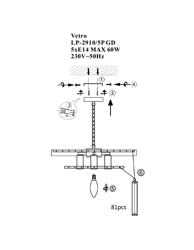Light Prestige Vetro lampa wisząca antyczne złoto LP-2910/5P AGD 5xE14 antyczne złoto Light Prestige Vetro lampa wisząca antyczne złoto LP-2910/5P AGD 5xE14 antyczne złoto