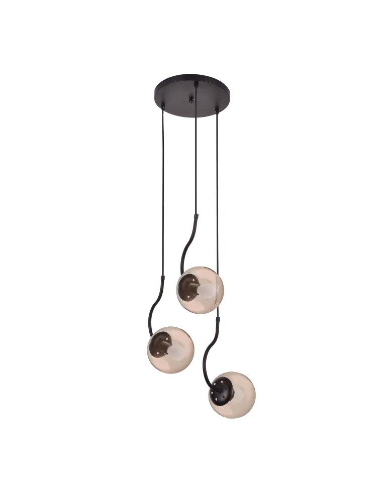 Light Prestige Hook 3 wiszaca czarna E27 czarny/ bursztynowy klosz LP-125/3P BK