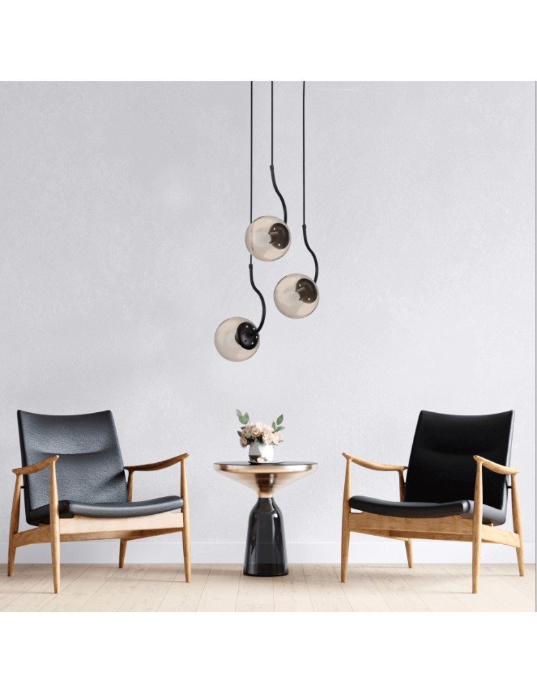 Lampy wiszące - Light Prestige Hook 3 wiszaca czarna E27 czarny/ bursztynowy klosz LP-125/3P BK - product kolory-swiatla.pl 2