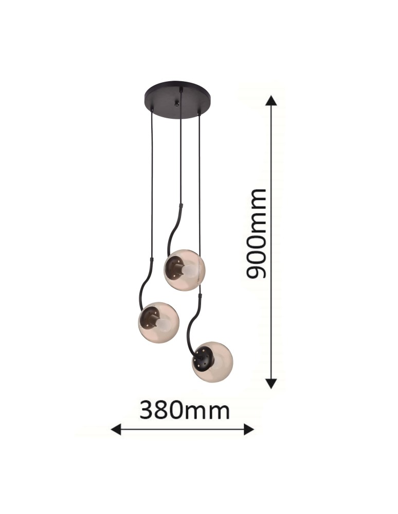 Lampy wiszące - Light Prestige Hook 3 wiszaca czarna E27 czarny/ bursztynowy klosz LP-125/3P BK - product kolory-swiatla.pl 3