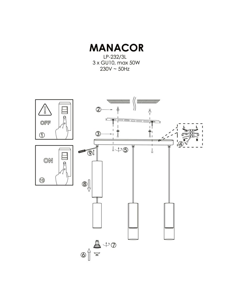 Light Prestige Manacor Lampa wisząca GU10 3x50W złoty/transparentny LP-232/3L GD Light Prestige Manacor Lampa wisząca GU10 3x50W złoty/transparentny LP-232/3L GD