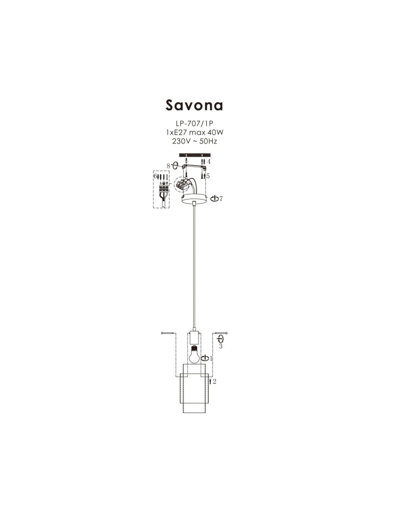Light Prestige Savona Lampa wisząca E27 1x1W transparentny/srebrny LP-707/1P Light Prestige Savona Lampa wisząca E27 1x1W transparentny/srebrny LP-707/1P