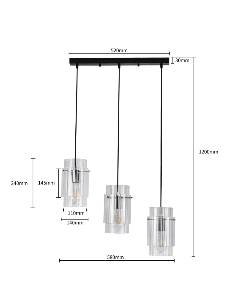 Light Prestige Savona Lampa wisząca E27 3x40W transparentny/srebrny LP-707/3L Light Prestige Savona Lampa wisząca E27 3x40W transparentny/srebrny LP-707/3L