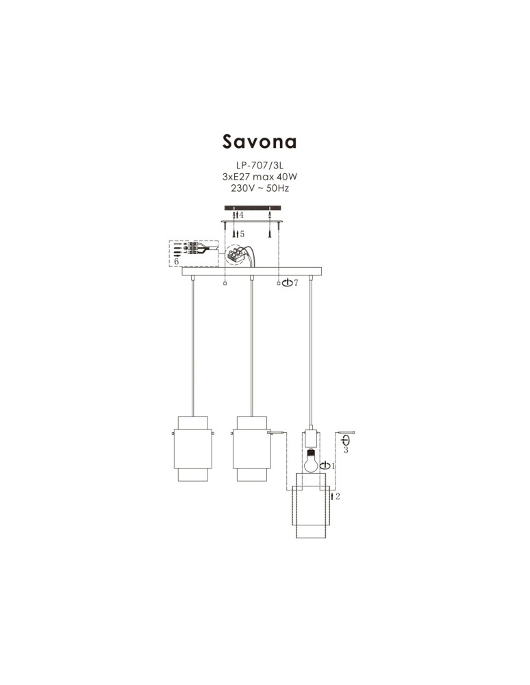 Light Prestige Savona Lampa wisząca E27 3x40W transparentny/srebrny LP-707/3L Light Prestige Savona Lampa wisząca E27 3x40W transparentny/srebrny LP-707/3L