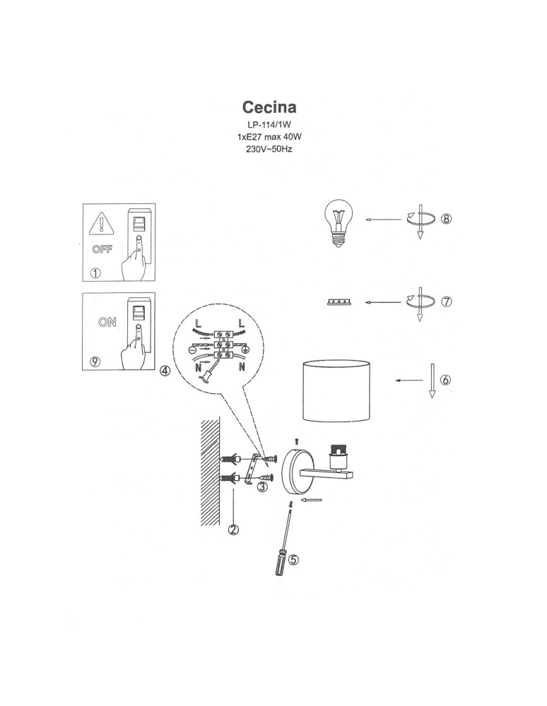Light Prestige Cecina kinkiet czarny E27 czarny LP-114/1W BK Light Prestige Cecina kinkiet czarny E27 czarny LP-114/1W BK