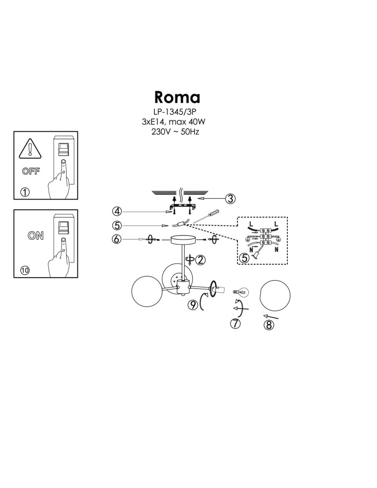 Light Prestige Roma Lampa wisząca E14 3x40W złoty/biały LP-1345/3P GD Light Prestige Roma Lampa wisząca E14 3x40W złoty/biały LP-1345/3P GD
