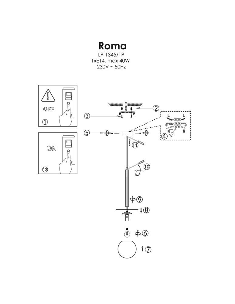 Light Prestige Roma Lampa wisząca E14 1x40W złoty/biały LP-1345/1P GD Light Prestige Roma Lampa wisząca E14 1x40W złoty/biały LP-1345/1P GD