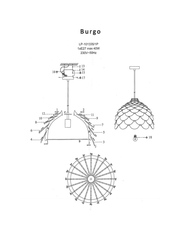 Light Prestige BURGO wisząca duża E27 drewna LP-101335/1P L Light Prestige BURGO wisząca duża E27 drewna LP-101335/1P L